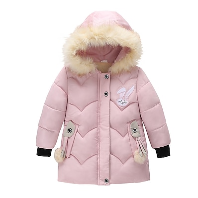 cheap Girls&#039; Clothing-Toddler Girls&#039; Long Sleeve Down Coat Black Pink Red Pocket Animal Active Fall Winter 2-6 Years Street