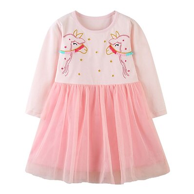 cheap Girls&#039; Clothing-Kids Little Girls&#039; Dress Cartoon Animal Special Occasion A Line Dress Mesh Lace Blushing Pink Knee-length Cotton Long Sleeve Princess Cute Dresses Fall Spring Regular Fit 1-5 Years