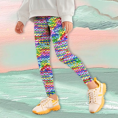 cheap Girls&#039; Clothing-Kids Girls&#039; Leggings Rainbow Print Patchwork Graphic Active Fall 4-12 Years / Tights