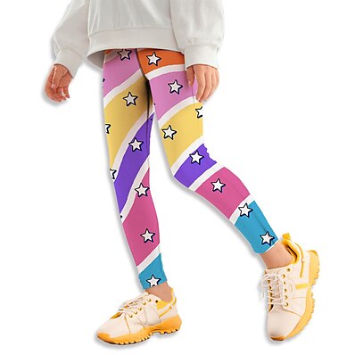 cheap Girls&#039; Pants &amp; Leggings-Kids Girls&#039; Leggings Rainbow Print Rainbow Striped 3D Print Fall Winter 3-12 Years Street / Active / Tights / Cute