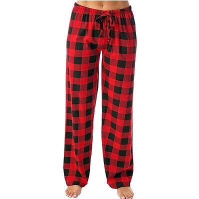 cheap Women&#039;s Sleep &amp; Lounge-Women&#039;s 1 pc Loungewear Bottom Comfort Sport Grid / Plaid Polyester Home Street Daily Breathable Gift Elastic Waist Print Pant Fall Summer Red