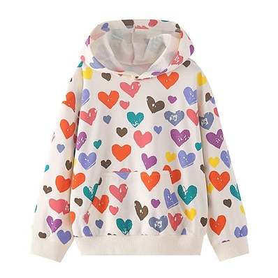 cheap Girls&#039; Clothing-Kids Girls&#039; Hoodie Long Sleeve Rainbow Patchwork Heart Daily Indoor Cotton Fashion Cool 3-8 Years / Fall / Spring