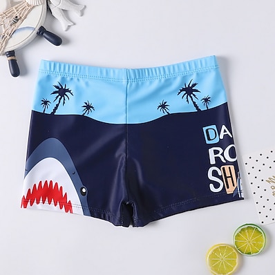 cheap Kids-Kids Boys Swimwear Swimsuit Swimwear Print Shark Animal Blue Active Outdoor Beach Bathing Suits 2-9 Years / Spring / Summer