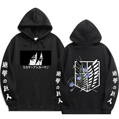 cheap Everyday Cosplay Anime Hoodies &amp; T-Shirts-Inspired by Attack on Titan Mikasa Ackerman 100% Polyester Hoodie Anime Harajuku Graphic Kawaii Anime Hoodie For Unisex / Couple&#039;s