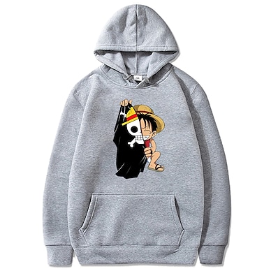 cheap Everyday Cosplay Anime Hoodies &amp; T-Shirts-Inspired by One Piece Monkey D. Luffy 100% Polyester Hoodie Anime Harajuku Graphic Kawaii Anime Hoodie For Men&#039;s / Women&#039;s / Couple&#039;s