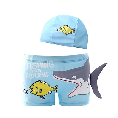 cheap Kids-Kids Boys Two Piece Swimwear Swimsuit Print Swimwear Print Shark Animal Light Blue Active Outdoor Beach Bathing Suits 1-5 Years / Spring / Summer