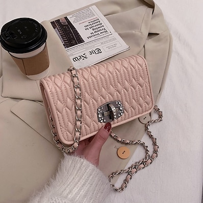 preiswerte Taschen-Französische Tasche Handtaschen 2021 beliebte neue trendige Mode koreanische Version von Falten Kettenstickgarn Strass kleine quadratische Tasche