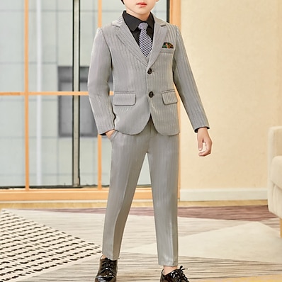cheap Boys&#039; Clothing-Kids Boys Suit &amp; Blazer Shirt &amp; Pants Formal Set Long Sleeve 5 Pieces Black Gray Bow Solid Color Party Date Regular Formal Gentle 3-13 Years / Fall / Winter