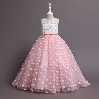 cheap Girls&#039; Clothing-Kids Little Girls&#039; Dress Polka Dot Sequin Special Occasion Daily Tulle Dress Sequins Bow Blue Purple Pink Asymmetrical Sleeveless Elegant Princess Dresses Fall Winter Children&#039;s Day Slim 4-12 Years