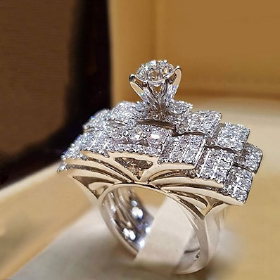 Χαμηλού Κόστους Γυναικεία Κοσμήματα-Δαχτυλίδι Γάμου Ασημί Ασημένιο 2 Ασημένιο 4 Επιμεταλλωμένο με Πλατίνα Κράμα 1 τεμ Στυλάτο Cubic Zirconia / Για Ζευγάρια