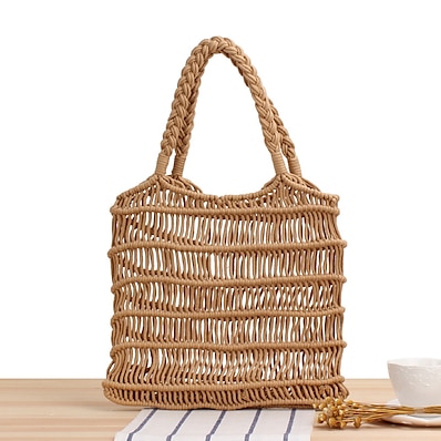 cheap Bags-Women&#039;s Straw Bag Beach Bag Straw Top Handle Bag Straw Bag Shoulder Bag Daily Going out Solid Color Camel White
