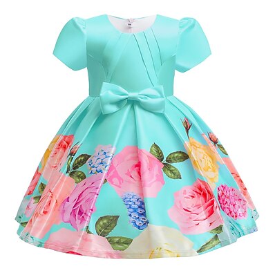 cheap Girls&#039; Clothing-Kids Little Dress Girls&#039; Floral Special Occasion Daily Skater Dress Bow Print Pink Light Green Knee-length Short Sleeve Beautiful Cute Dresses Spring Summer Children&#039;s Day Slim 3-10 Years
