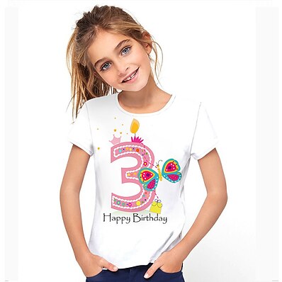 cheap Girls&#039; Tees &amp; Blouses-Kids Girls&#039; T shirt Short Sleeve 3D Print Butterfly Letter Animal White Children Tops Active Fashion Streetwear Spring Summer Birthday Daily Indoor Regular Fit 3-12 Years / Cute