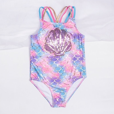 cheap Girls&#039; Clothing-Kids Girls&#039; One Piece Swimwear Swimsuit Print Swimwear Sleeveless Print Color Block Pink Active Cute Outdoor Beach Bathing Suits 5-13 Years / Spring / Summer
