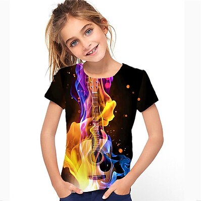 cheap Girls&#039; Clothing-Kids Girls&#039; T shirt Short Sleeve 3D Print Optical Illusion Black Children Tops Active Fashion Streetwear Spring Summer Daily Indoor Outdoor Regular Fit 3-12 Years / Cute