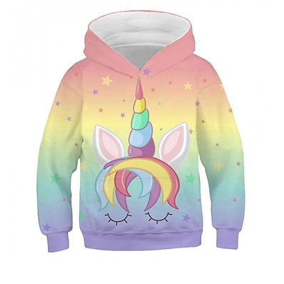 cheap Girls&#039; Clothing-Kids Girls&#039; Hoodie Long Sleeve 3D Print Pocket Unicorn Animal Rainbow Children Tops Fashion Streetwear Adorable Fall Winter Daily Indoor Outdoor Regular Fit 3-12 Years / Spring