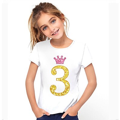 cheap Girls&#039; Clothing-Kids Girls&#039; T shirt Short Sleeve 3D Print Letter White Children Tops Active Fashion Streetwear Spring Summer Birthday Daily Indoor Regular Fit 3-12 Years / Cute