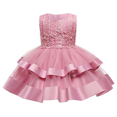 cheap Girls&#039; Clothing-Kids Little Dress Girls&#039; Jacquard Solid Colored Party Birthday Tulle Dress Mesh Green Pink Wine Knee-length Sleeveless Princess Sweet Dresses Spring Summer 1 PC Slim 3-10 Years