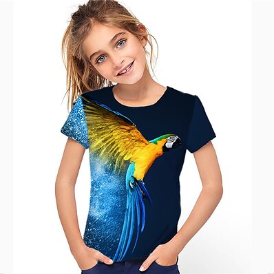 cheap Girls&#039; Clothing-Kids Girls&#039; T shirt Short Sleeve 3D Print Animal Blue Children Tops Active Fashion Streetwear Spring Summer Daily Indoor Outdoor Regular Fit 3-12 Years / Cute