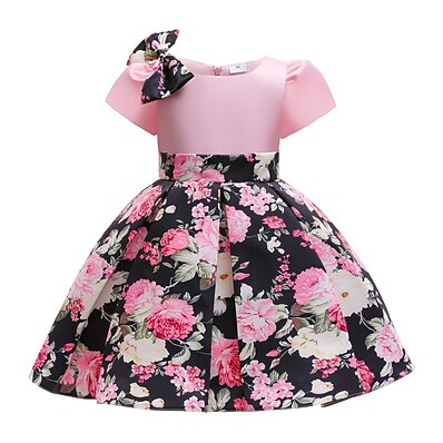 cheap Girls&#039; Clothing-Kids Little Girls&#039; Dress Floral Special Occasion Performance Skater Dress Bow Print Pink Knee-length Short Sleeve Beautiful Cute Dresses Spring Summer Children&#039;s Day Slim 3-10 Years