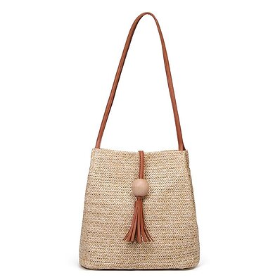 cheap Bags-Women&#039;s Straw Bag Beach Bag Straw Shoulder Bag Beading Zipper Holiday Date Going out Tassel Vintage Pink Brown