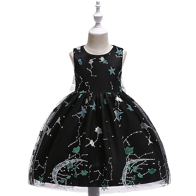 cheap Girls&#039; Clothing-Kids Little Girls&#039; Dress Graphic Special Occasion A Line Dress Embroidered Black Midi Tulle Sleeveless Princess Sweet Dresses Summer Regular Fit 3-10 Years