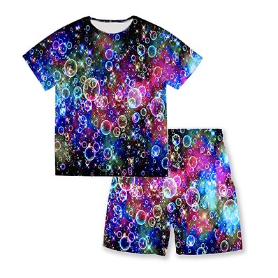 cheap Kids-Kids Boys T-shirt &amp; Shorts Clothing Set Short Sleeve 2 Pieces Rainbow Print Graphic Street Sports Vacation Fashion Comfort Cool Daily 3-13 Years / Spring / Summer