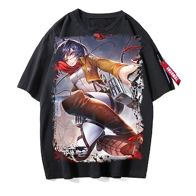 cheap Everyday Cosplay Anime Hoodies &amp; T-Shirts-Inspired by Attack on Titan Eren Jaeger Mikasa Ackerman Levi·Ackerman Polyester / Cotton Blend Cosplay Costume T-shirt Harajuku Graphic Kawaii Pattern T-shirt For Men&#039;s / Women&#039;s / Couple&#039;s