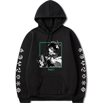cheap Everyday Cosplay Anime Hoodies &amp; T-Shirts-Inspired by Genshin Impact Venti 100% Polyester Hoodie Anime Harajuku Graphic Kawaii Anime Hoodie For Men&#039;s / Women&#039;s / Couple&#039;s