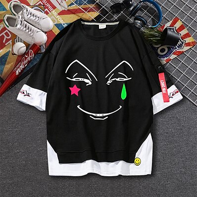 cheap Everyday Cosplay Anime Hoodies &amp; T-Shirts-Inspired by Hunter X Hunter Hisoka 100% Polyester T-shirt Cartoon Fake two piece Harajuku Street Style Anime T-shirt For Men&#039;s / Women&#039;s / Couple&#039;s