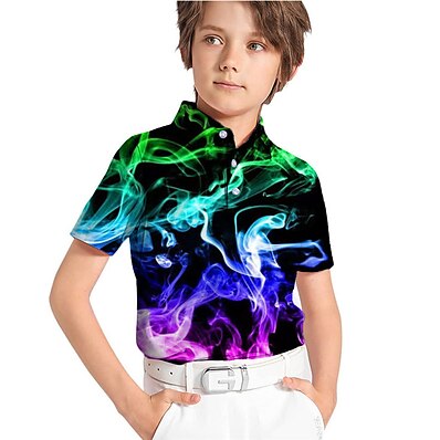cheap Kids-Kids Boys Shirt Short Sleeve 3D Print Button Graphic Green Blue Fuchsia Children Tops Active Fashion Daily Spring Summer Daily Outdoor Regular Fit 3-12 Years / Sports