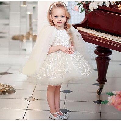 cheap Girls&#039; Clothing-Kids Little Girls&#039; Dress Solid Colored Party A Line Dress Mesh Lace White Knee-length Tulle Cotton Sleeveless Princess Sweet Dresses Spring Summer Regular Fit 3-12 Years