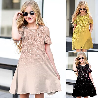cheap Girls&#039; Clothing-Kids Little Girls&#039; Dress Graphic Daily Holiday Vacation A Line Dress Print Black Pink Yellow Above Knee Short Sleeve Casual Cute Sweet Dresses Spring Summer Regular Fit 3-12 Years