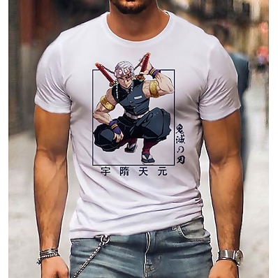 cheap Everyday Cosplay Anime Hoodies &amp; T-Shirts-Inspired by Demon Slayer: Kimetsu no Yaiba Tengen Uzui 100% Polyester T-shirt Anime Classic Retro Vintage Anime T-shirt For Men&#039;s