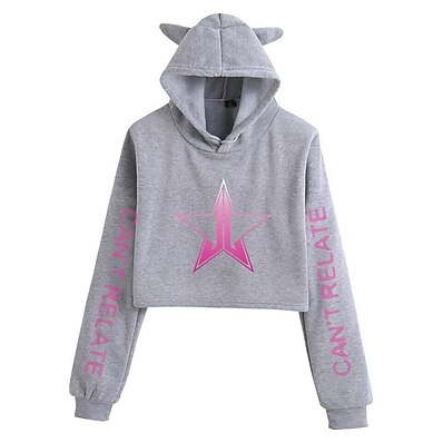 cheap Everyday Cosplay Anime Hoodies &amp; T-Shirts-Inspired by Cosplay Jeffree Star Crop Top Hoodie Polyester / Cotton Blend Graphic Prints Printing Cat Ear Crop Top For Women&#039;s / Men&#039;s