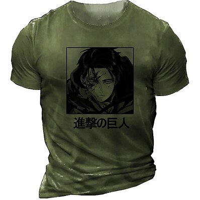 cheap Everyday Cosplay Anime Hoodies &amp; T-Shirts-Inspired by Attack on Titan levi ackerman 100% Polyester T-shirt Anime Classic Retro Vintage Anime T-shirt For Men&#039;s