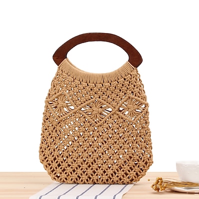 Χαμηλού Κόστους Τσάντες-Γυναικεία Ψάθινη τσάντα Τσάντα παραλίας Άχυρο Τσάντα χειρός Ψαθινη ΤΣΑΝΤΑ Ψώνια Καθημερινά Συμπαγές Χρώμα Λευκό Καμηλό
