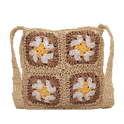 baratos Bolsas-Bolsa de tecido de flores de verão feminina 2022 nova bolsa feminina de palha de um ombro na moda versão coreana bolsa de praia mensageiro