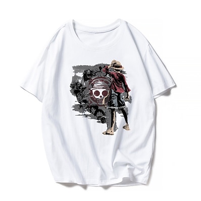 cheap Everyday Cosplay Anime Hoodies &amp; T-Shirts-Inspired by One Piece Monkey D. Luffy 100% Polyester T-shirt Anime Harajuku Graphic Kawaii Anime T-shirt For Men&#039;s / Women&#039;s / Couple&#039;s