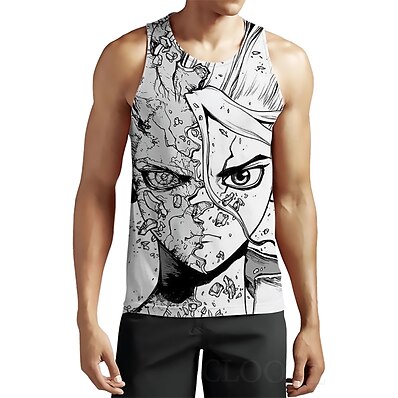 cheap Everyday Cosplay Anime Hoodies &amp; T-Shirts-Inspired by Dr Stone Ishigami Senku 100% Polyester Cosplay Costume T-shirt Harajuku Graphic Kawaii Pattern Vest For Men&#039;s / Sleeveless