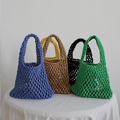 cheap Bags-macaron cotton rope hand-hollowed handbag foreign trade supply straw bag korea ins bag beach weave
