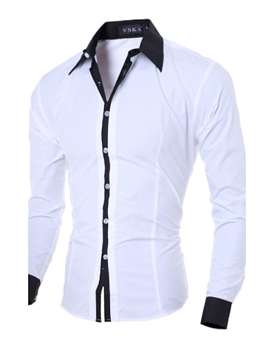 cheap Men&#039;s Tops-Men&#039;s Shirt Solid Colored Collar Daily Work Long Sleeve Tops Business White Black Gray / Fall / Spring