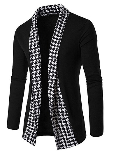 cheap Men&#039;s Tops-Men&#039;s Unisex Cardigan Houndstooth Check Check Pattern Knitted Braided Vintage Style Soft Long Sleeve Slim Regular Sweater Cardigans Fall Winter Spring Halter Neck Black Dark Gray / Weekend