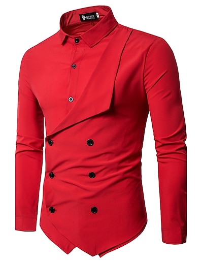 tanie Mężczyźni-Męskie Koszula Solidne kolory Kołnierzyk klasyczny Codzienny Długi rękaw Szczupła Najfatalniejszy Wzornictwo chińskie Biały Czarny Czerwony