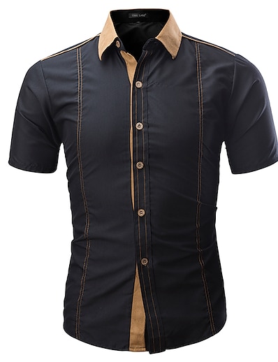 cheap Men-Men&#039;s Shirt Simple Classic Collar Shirt Collar Daily Meeting Short Sleeve Tops Work Basic Casual Office / career White Black Blue
