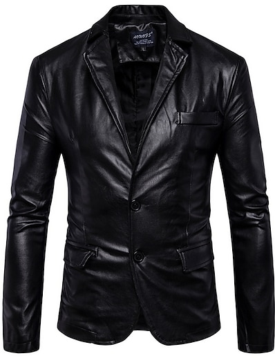 cheap Men&#039;s Outerwear-Men&#039;s Faux Leather Jacket Winter Professional Regular Coat Shirt Collar Jacket Long Sleeve Solid Colored Black Brown