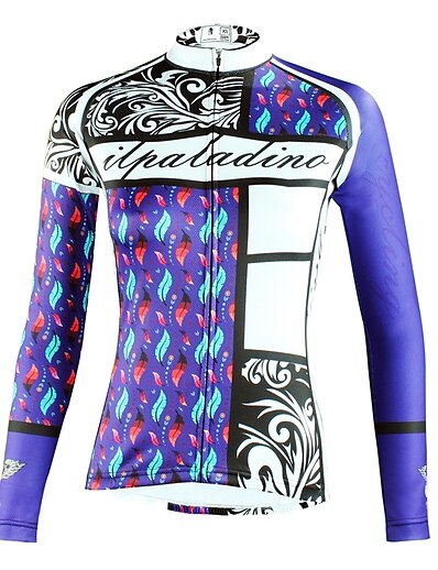 cheap Cycling-ILPALADINO Women&#039;s Cycling Jersey Long Sleeve Winter Floral Botanical Bike Mountain Bike MTB Road Bike Cycling Top Blue Breathable Ultraviolet Resistant Quick Dry Elastane Sports Clothing Apparel