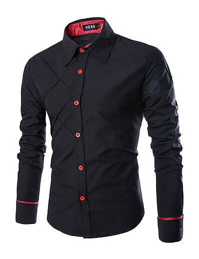 cheap Men&#039;s Tops-Men&#039;s Shirt Solid Colored Collar Spread Collar Daily Work Long Sleeve Tops Business White Black Blue / Fall / Spring
