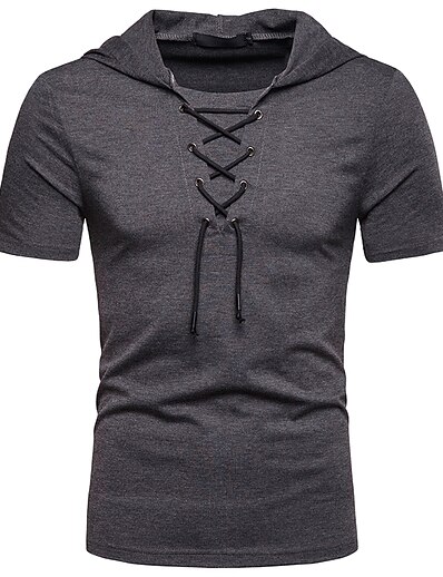 cheap Men&#039;s Tops-Men&#039;s T shirt Tee Shirt Solid Colored Shirt Collar Daily Short Sleeve Lace up Tops Basic White Black Light gray