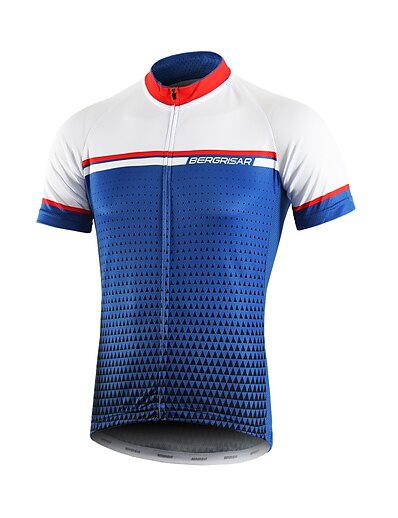 cheap Cycling-BERGRISAR Men&#039;s Cycling Jersey Short Sleeve Bike Mountain Bike MTB Road Bike Cycling Jersey Top Blue White Breathable Quick Dry Reflective Strips Sports Clothing Apparel / Micro-elastic / Triathlon